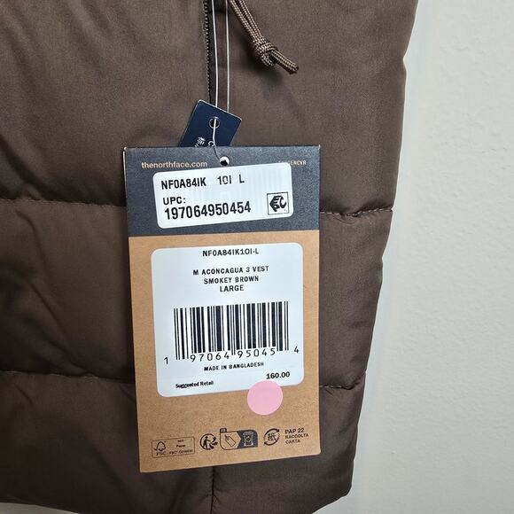 The North Face Mens Size L Aconcagua 3 Vest Smokey Brown Down Puffer - Picture 3 of 5